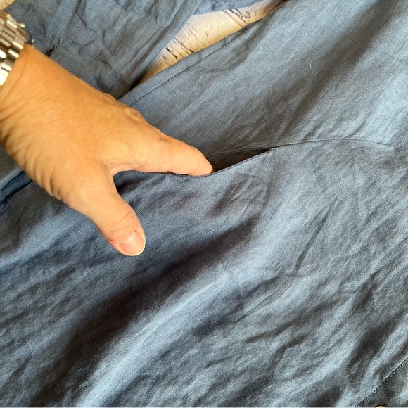 Sigrid Olsen Blue Long Linen Lagenlook Top Button Down Shirt Medium Pockets - Picture 8 of 14